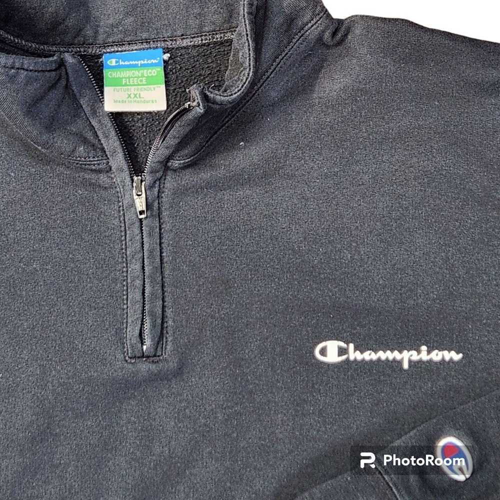 Vintage Champion Eco Fleece Sweatshirt 2XL Men's 1/4‎ Zip Script Logo Pullover
